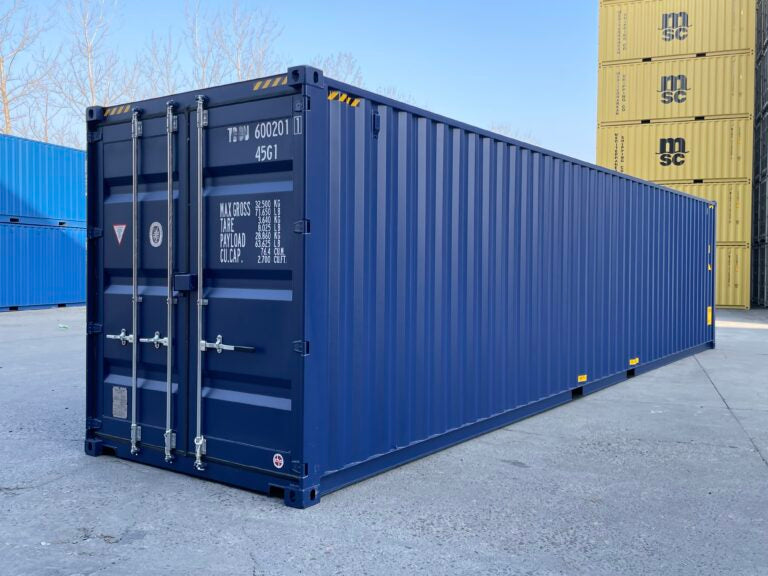 Conteneur 40 pieds High Cube RAL 5013 (bleu) avec passages de fourches – neuf